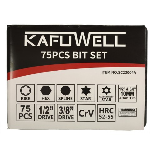 Zestaw Bitów Do Wkrętarki 75el – CrV, Walizka, Torx, Hex, Ribe, Spline Zestaw Bitów Do Wkrętarki 75el – CrV, Walizka, Torx, Hex, Ribe, Spline