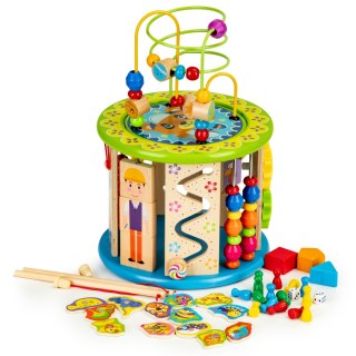 Drewniana Kostka Edukacyjna ECOTOYS Łowienie Ryb, Zegar, Labirynt, Sorter I Gry