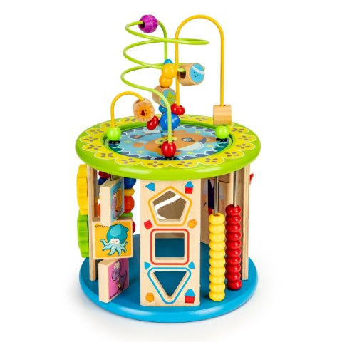 Drewniana Kostka Edukacyjna ECOTOYS Łowienie Ryb, Zegar, Labirynt, Sorter I Gry