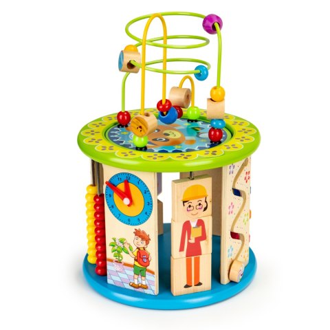 Drewniana Kostka Edukacyjna ECOTOYS Łowienie Ryb, Zegar, Labirynt, Sorter I Gry