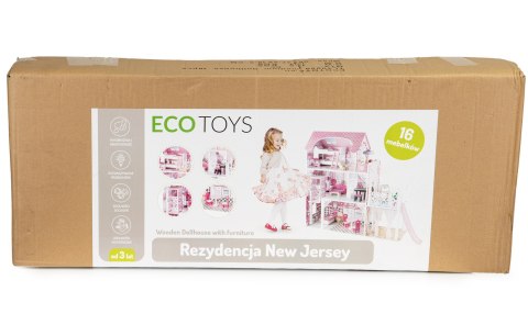 Drewniany Domek dla Lalek z Windą XXL i Zjeżdżalnią ECOTOYS - 3 Poziomy, 16 Mebelków Drewniany Domek dla Lalek z Windą XXL i Zjeżdżalnią ECOTOYS - 3 Poziomy, 16 Mebelków