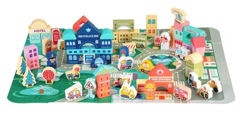 Drewniane Klocki Edukacyjne Miasto z Matą 121 Elementów ECOTOYS Drewniane Klocki Edukacyjne Miasto z Matą 121 Elementów ECOTOYS
