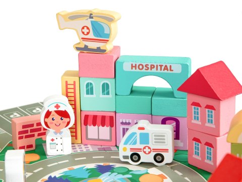 Drewniane Klocki Edukacyjne Miasto z Matą 121 Elementów ECOTOYS Drewniane Klocki Edukacyjne Miasto z Matą 121 Elementów ECOTOYS