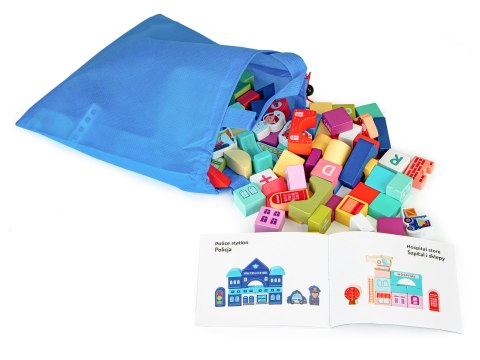 Drewniane Klocki Edukacyjne Miasto z Matą 121 Elementów ECOTOYS Drewniane Klocki Edukacyjne Miasto z Matą 121 Elementów ECOTOYS