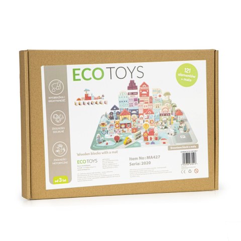 Drewniane Klocki Edukacyjne Miasto z Matą 121 Elementów ECOTOYS Drewniane Klocki Edukacyjne Miasto z Matą 121 Elementów ECOTOYS