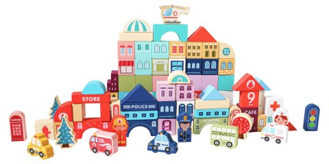 Drewniane Klocki Edukacyjne Miasto z Matą 121 Elementów ECOTOYS Drewniane Klocki Edukacyjne Miasto z Matą 121 Elementów ECOTOYS