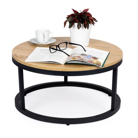 Stolik Kawowy Loftowy Industrialny – Średnica 60 Cm, Metalowy Stelaż ModernHome Stolik Kawowy Loftowy Industrialny – Średnica 60 Cm, Metalowy Stelaż ModernHome