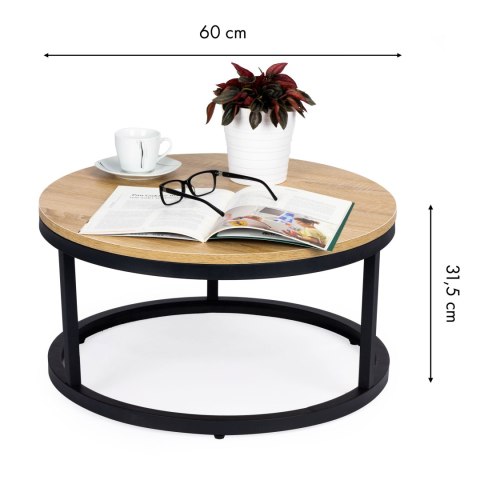 Stolik Kawowy Loftowy Industrialny – Średnica 60 Cm, Metalowy Stelaż ModernHome Stolik Kawowy Loftowy Industrialny – Średnica 60 Cm, Metalowy Stelaż ModernHome