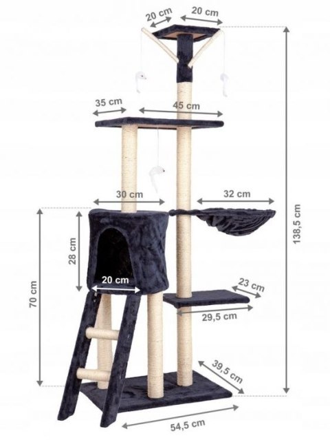 Drapak dla kota domek drzewo legowisko 138cm xl Szary