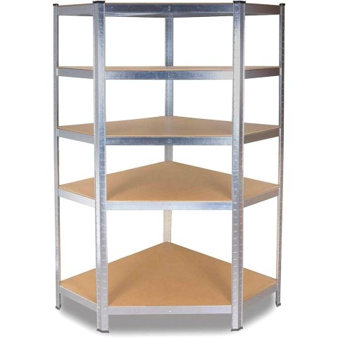 Narożny Regał Magazynowy 180x90x30 cm – Stal Ocynkowana, MDF Narożny Regał Magazynowy 180x90x30 cm – Stal Ocynkowana, MDF