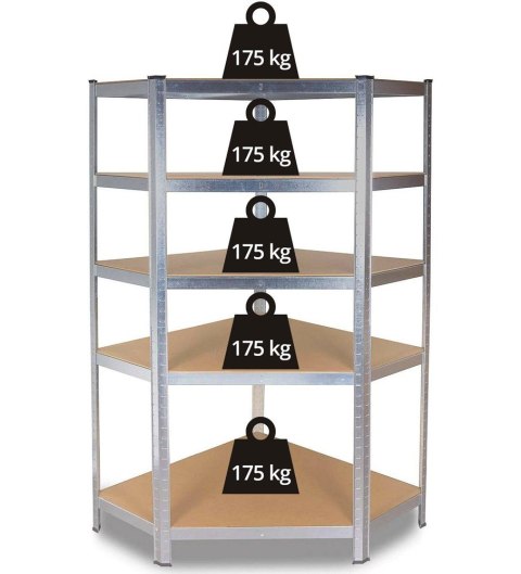 Narożny Regał Magazynowy 180x90x30 cm – Stal Ocynkowana, MDF Narożny Regał Magazynowy 180x90x30 cm – Stal Ocynkowana, MDF