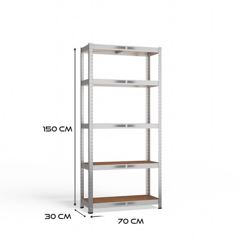 Regał Magazynowy 150x70x30 cm – Stal Ocynkowana, MDF Regał Magazynowy 150x70x30 cm – Stal Ocynkowana, MDF