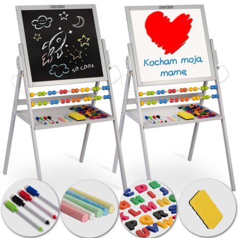 Ricokids Duża Tablica Magnetyczna Drewniana dla Dzieci 4w1 Szara Ricokids Duża Tablica Magnetyczna Drewniana dla Dzieci 4w1 Szara