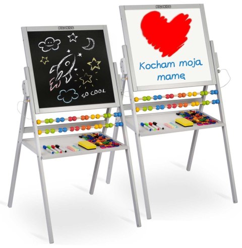 Ricokids Duża Tablica Magnetyczna Drewniana dla Dzieci 4w1 Szara Ricokids Duża Tablica Magnetyczna Drewniana dla Dzieci 4w1 Szara