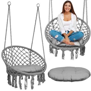 Huśtawka Ogrodowa Bocianie Gniazdo - Fotel Wiszący BOHO Szary + Poduszka