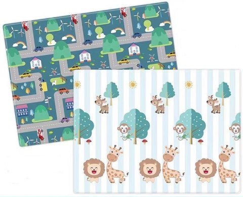 Dwustronna Mata Piankowa Dla Dzieci 150x200 cm – Ulica i Zwierzęta Dwustronna Mata Piankowa Dla Dzieci 150x200 cm – Ulica i Zwierzęta