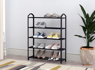 Metalowy Regał Na Buty 5 Półek – Czarny, Stabilny, Na 15 Par Butów