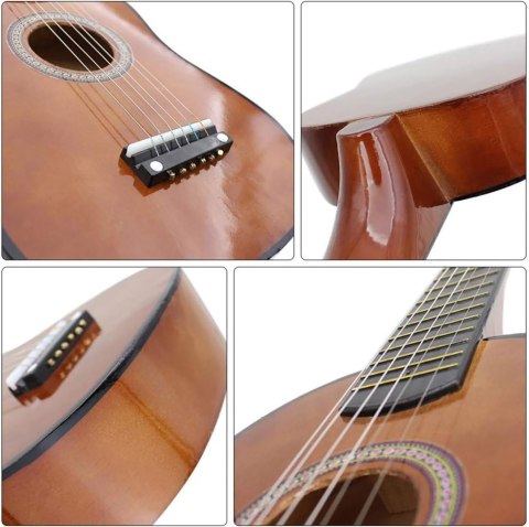 Drewniana Gitara Akustyczna Dla Dzieci Coffee - 6 Strun + Akcesoria