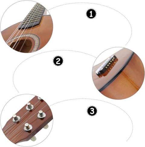 Drewniana Gitara Akustyczna Dla Dzieci Coffee - 6 Strun + Akcesoria