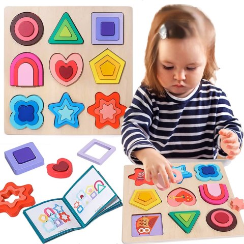 Puzzle Edukacyjne Montessori – Dopasowywanie Figur i Kształtów z Drewna Puzzle Edukacyjne Montessori – Dopasowywanie Figur i Kształtów z Drewna
