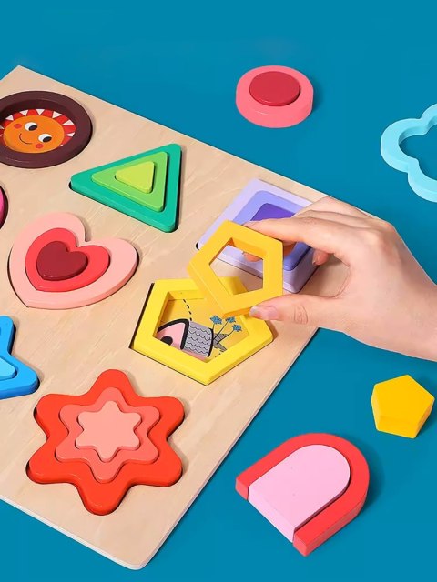 Puzzle Edukacyjne Montessori – Dopasowywanie Figur i Kształtów z Drewna Puzzle Edukacyjne Montessori – Dopasowywanie Figur i Kształtów z Drewna