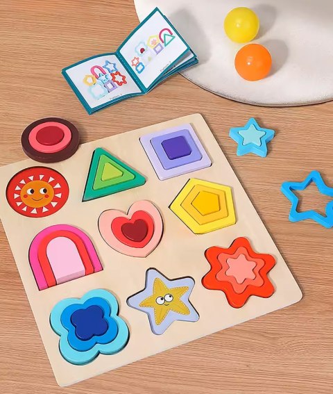Puzzle Edukacyjne Montessori – Dopasowywanie Figur i Kształtów z Drewna Puzzle Edukacyjne Montessori – Dopasowywanie Figur i Kształtów z Drewna