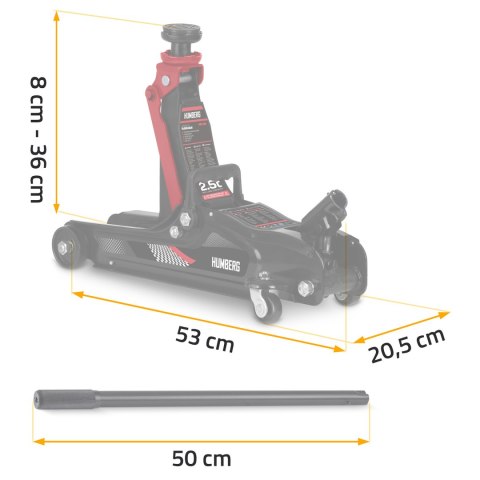 Niskoprofilowy Podnośnik Hydrauliczny Humberg HM-380 – Udźwig 2,5 t