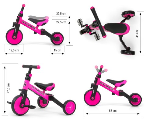 Milly Mally Optimus Rowerek Dla Dzieci 3w1 Trójkołowy Biegowy Pink Milly Mally Optimus Rowerek Dla Dzieci 3w1 Trójkołowy Biegowy Pink