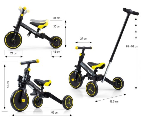 Milly Mally Optimus Plus Rowerek 4w1 Trójkołowy Biegowy Z Rączką Black
