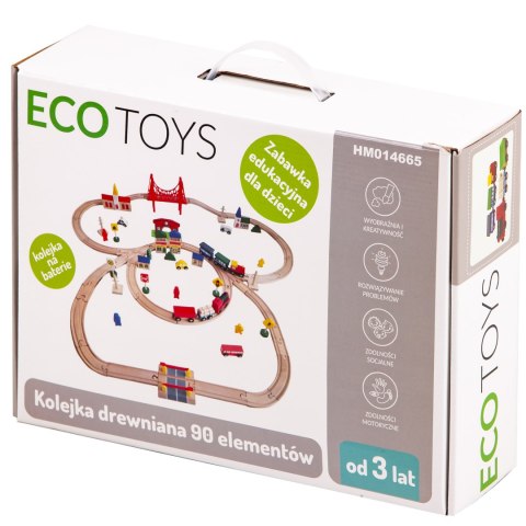 Drewniana Kolejka na Baterie z Torami ECOTOYS – Zestaw 90 Elementów Drewniana Kolejka na Baterie z Torami ECOTOYS – Zestaw 90 Elementów
