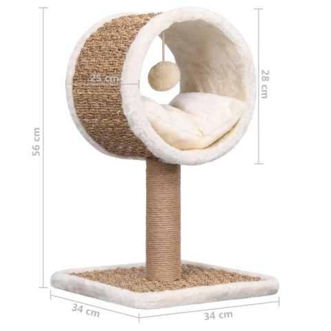 Drapak dla kota z legowiskiem i zabawką – 56 cm, trawa morska Drapak dla kota z legowiskiem i zabawką – 56 cm, trawa morska
