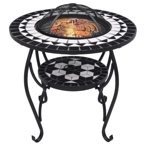 Palenisko z Grillem i Stolikiem – Ozdobna Mozaika, Czarno-Białe, 68 cm Palenisko z Grillem i Stolikiem – Ozdobna Mozaika, Czarno-Białe, 68 cm
