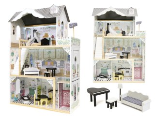 Drewniany Domek Dla Lalek Kik LED 3 Piętra Duży 122 cm Mebelki Akcesoria