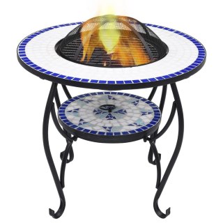 Palenisko z Grillem i Stolikiem – Ozdobna Mozaika, Niebiesko-Białe, 68 cm