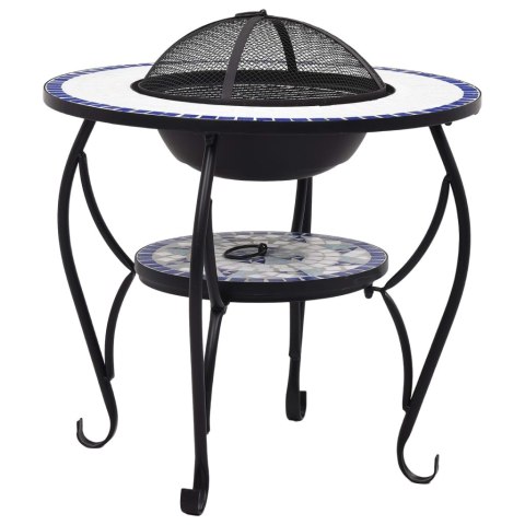 Palenisko z Grillem i Stolikiem – Ozdobna Mozaika, Niebiesko-Białe, 68 cm Palenisko z Grillem i Stolikiem – Ozdobna Mozaika, Niebiesko-Białe, 68 cm