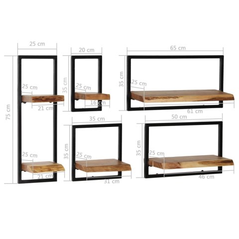 Zestaw półek ściennych w stylu LOFT, drewno - 5 szt Zestaw półek ściennych w stylu LOFT, drewno - 5 szt