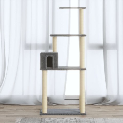 Drapak dla kota – sizalowe słupki, domek, platformy, 147 cm, jasnoszary Drapak dla kota – sizalowe słupki, domek, platformy, 147 cm, jasnoszary