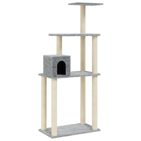Drapak dla kota – sizalowe słupki, domek, platformy, 147 cm, jasnoszary Drapak dla kota – sizalowe słupki, domek, platformy, 147 cm, jasnoszary