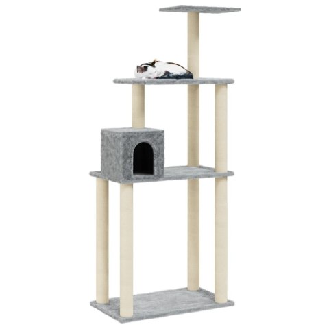 Drapak dla kota – sizalowe słupki, domek, platformy, 147 cm, jasnoszary Drapak dla kota – sizalowe słupki, domek, platformy, 147 cm, jasnoszary