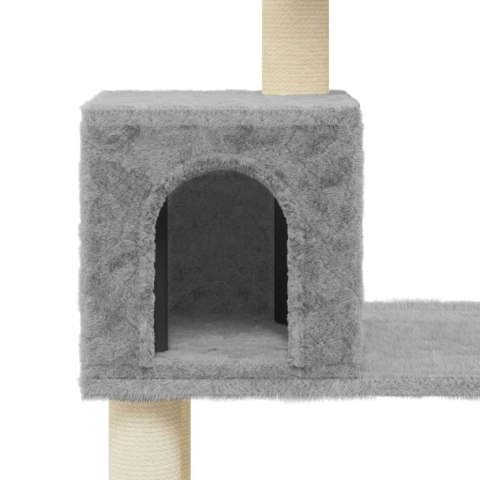 Drapak dla kota – sizalowe słupki, domek, platformy, 147 cm, jasnoszary Drapak dla kota – sizalowe słupki, domek, platformy, 147 cm, jasnoszary