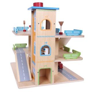 Drewniany garaż tor z windą ECOTOYS + autka parking samochodowy