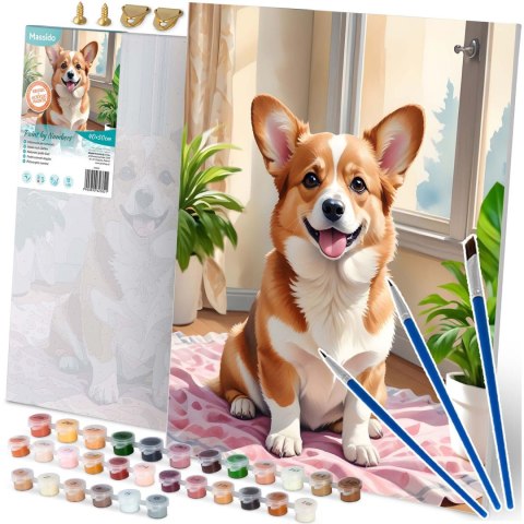 Obraz do Malowania po Numerach 40x50 cm - Pies Corgi - Massido Obraz do Malowania po Numerach 40x50 cm - Pies Corgi - Massido