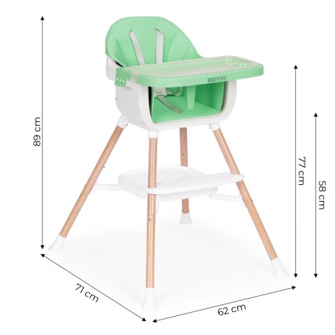 Fotelik Krzesełko Do Karmienia Dzieci 2w1 Zielony ECOTOYS – Regulowana Tacka I Pasy Bezpieczeństwa Fotelik Krzesełko Do Karmienia Dzieci 2w1 Zielony ECOTOYS – Regulowana Tacka I Pasy Bezpieczeństwa