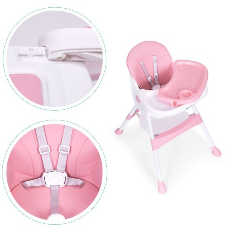 Krzesełko Do Karmienia ECOTOYS Pink Z Tacką I Koszem, 5 Punktowe pasy Krzesełko Do Karmienia ECOTOYS Pink Z Tacką I Koszem, 5 Punktowe pasy