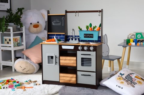 Drewniana Kuchnia ECOTOYS Z Warzywami, Tablicą i Dyspenserem Wody Drewniana Kuchnia ECOTOYS Z Warzywami, Tablicą i Dyspenserem Wody