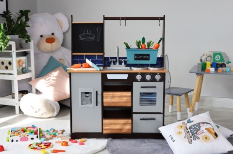 Drewniana Kuchnia ECOTOYS Z Warzywami, Tablicą i Dyspenserem Wody Drewniana Kuchnia ECOTOYS Z Warzywami, Tablicą i Dyspenserem Wody