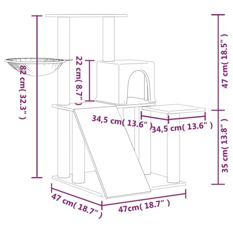 Drapak dla Kota z Domkiem, Hamakiem i Platformami, 82 cm Drapak dla Kota z Domkiem, Hamakiem i Platformami, 82 cm