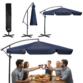 Parasol Ogrodowy z pokrowcem Plonos 350 cm 6 segmentowy Regulowany Granatowy