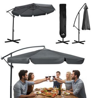 Parasol Ogrodowy z pokrowcem Plonos 350 cm 8 segmentowy Regulowany Szary