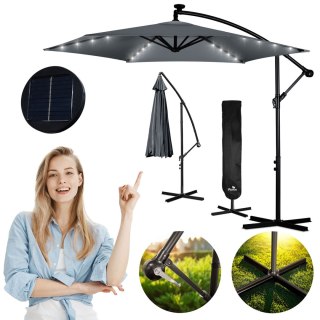 Duży Parasol Ogrodowy z Pokrowcem i lampkami LED 350 cm Plonos 6 segmentowy